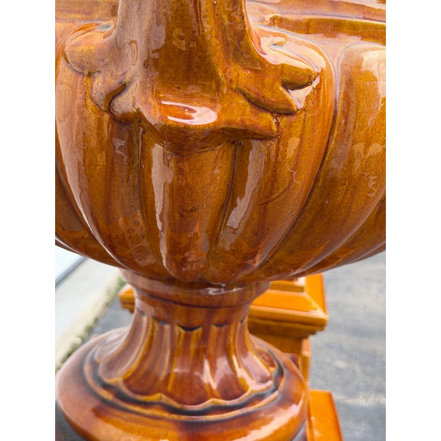 Monumental Glazed Ceramic Campana Urns on Pedestals 42" a Pair For Sale In Chicago - Image 6 of 12