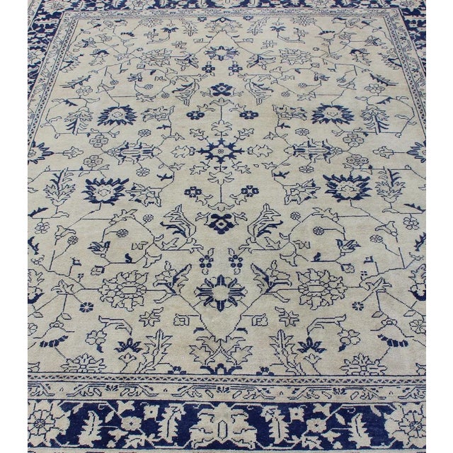 Floral Vintage Oushak in Blue and Cream With All-Over Design For Sale In Atlanta - Image 6 of 13