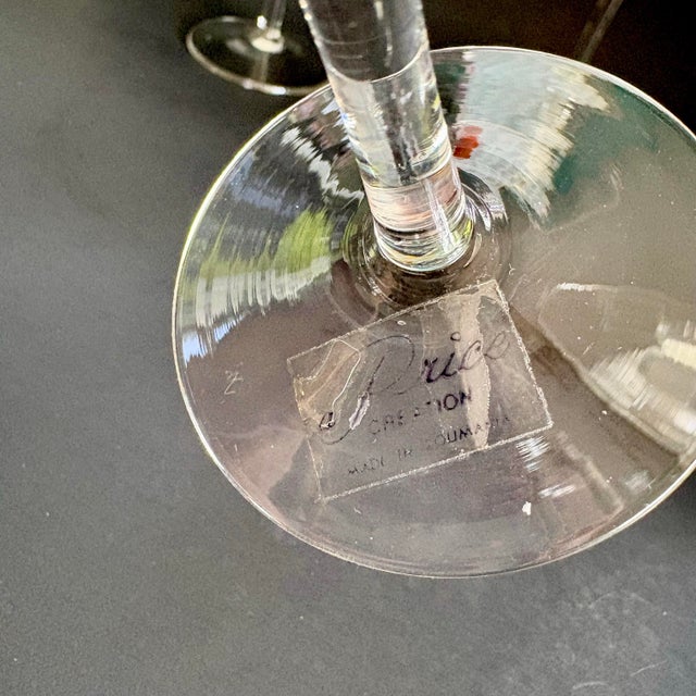 Transparent Vintage Wine Glasses With Gape Vine Etching, Set of 5, Made in Romania | Mid Century Barware | 7.25” For Sale - Image 8 of 9