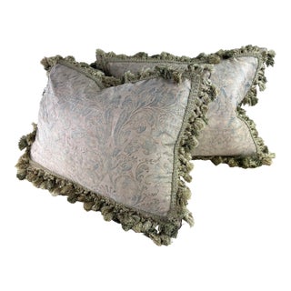 Vintage Handcrafted Tasseled Italian Fortuny Pillows/a Pair For Sale