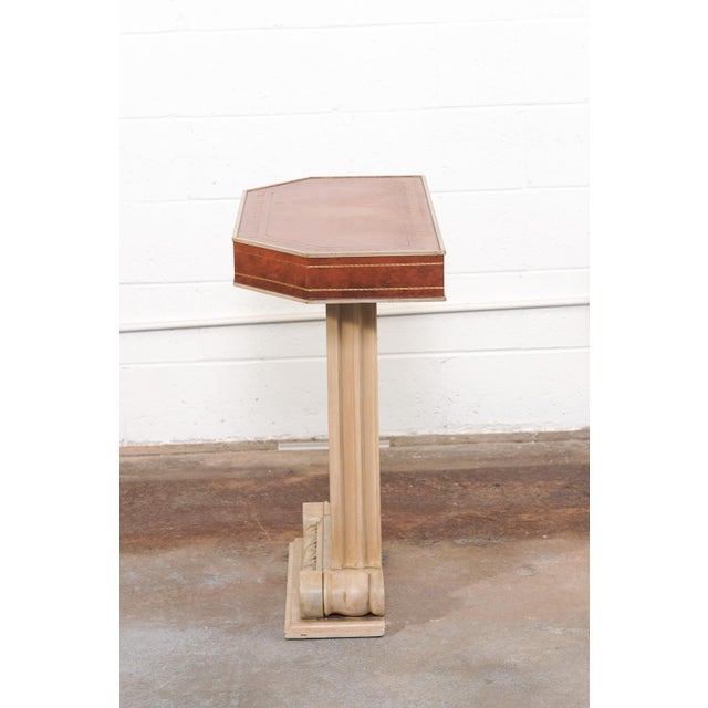 Brown Mid 20th Century French Leather-Top Pedestal Console Table For Sale - Image 8 of 12