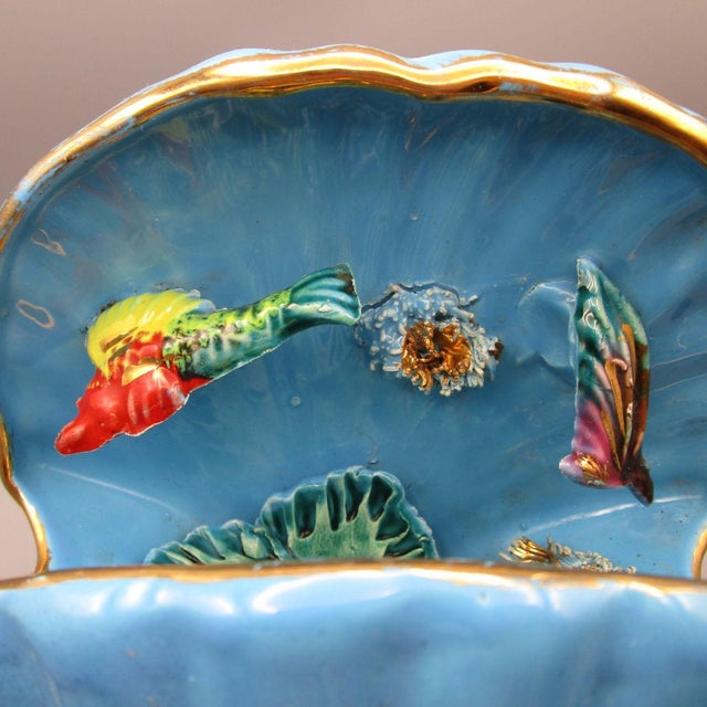 Vintage Vallauris Lion S/Mer Blue Ceramic Clam Shell Lamp Mid Century Tikki Kitch Cord Cut Signed For Sale In Phoenix - Image 6 of 18