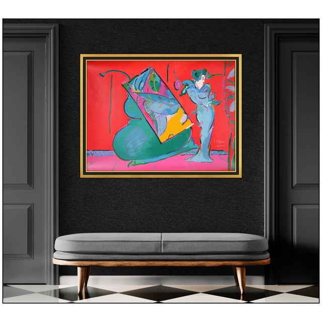 The artwork here, "Lady on Red with Floating Vase", is a wonderful depiction of a woman and a vase, which was created with...