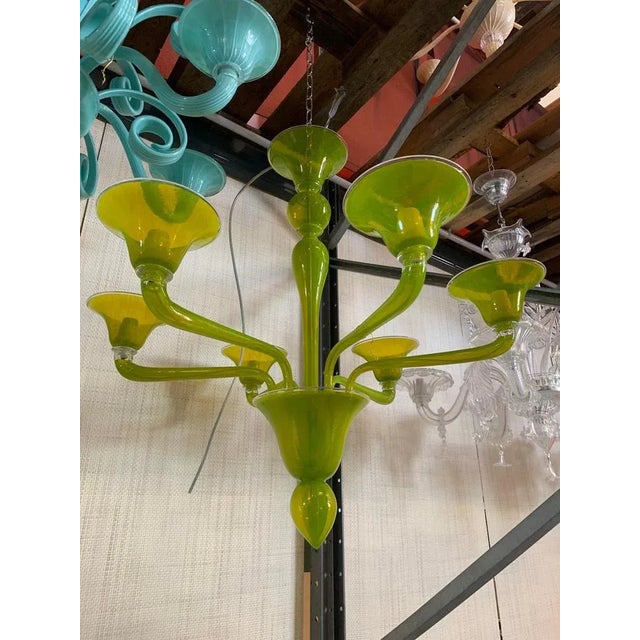 Green Translucent Apple-Green Murano Style Glass Chandelier from Simoeng For Sale - Image 8 of 11
