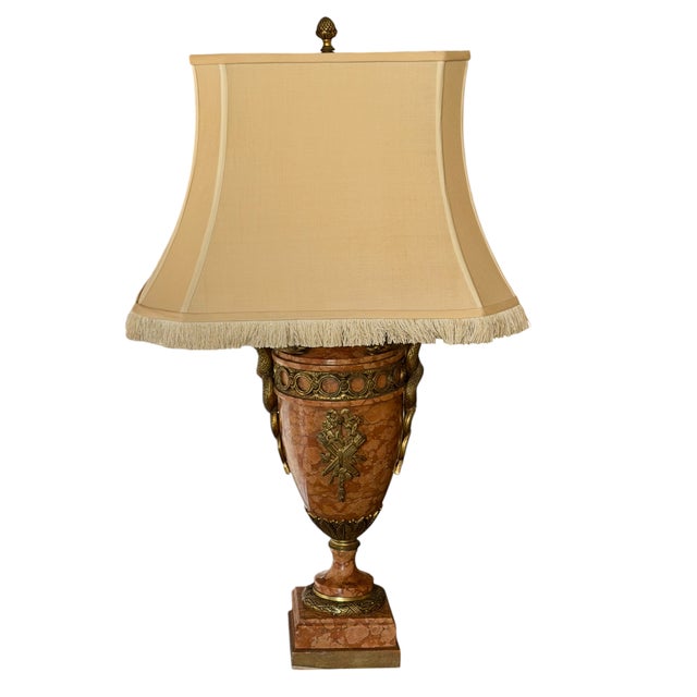 Pair of Antique Bronze Mounted Sienna Marble Serpent Table Lamps.