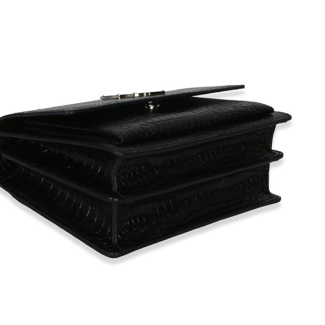Black Croc Embossed Calfskin Medium Monogram Sunset Bag For Sale In New York - Image 6 of 9