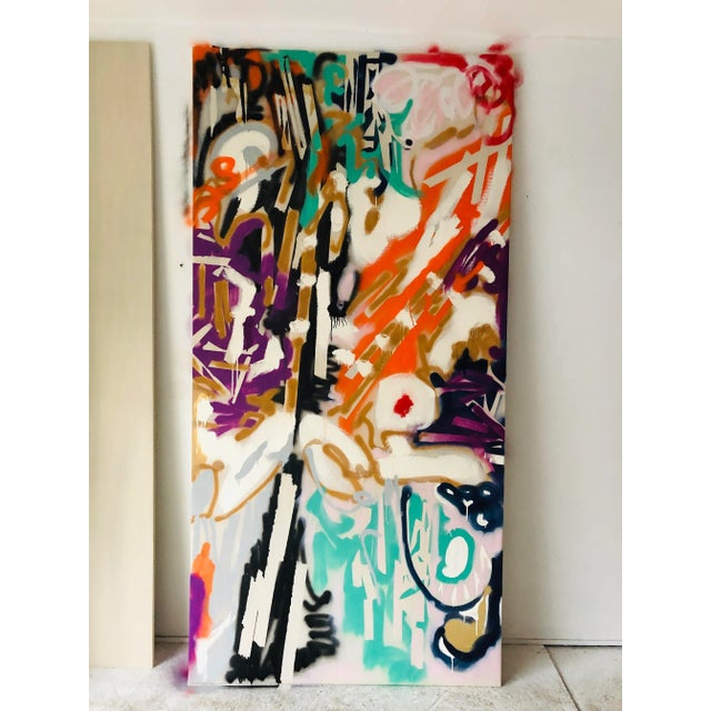 Wood “Graffiti Metropolis” Oil on Kevlar Sailcloth 96x48 For Sale - Image 7 of 7