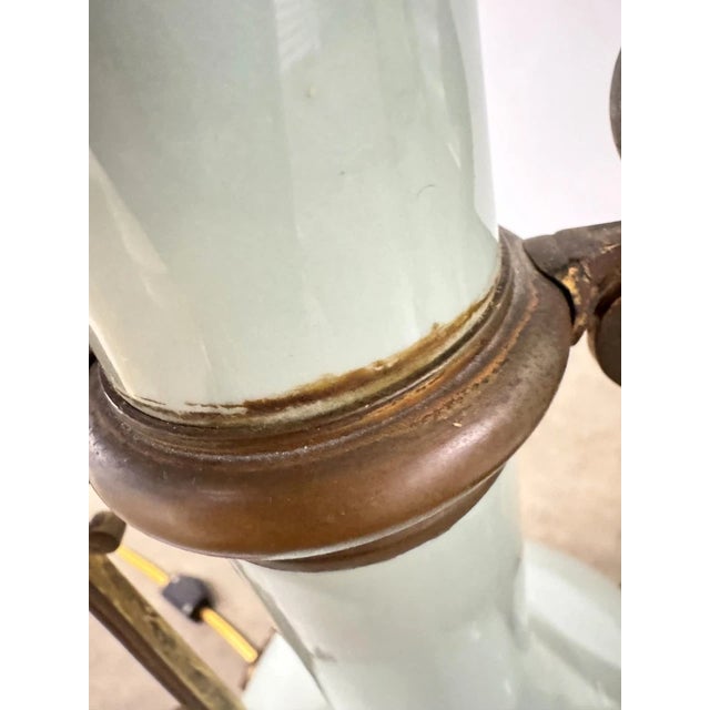 Ceramic Antique 19th C French Louis XVI Ormolu & Celadon Porcelain Lamps - A Pair For Sale - Image 7 of 18