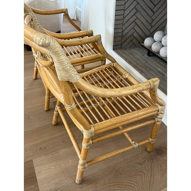 Late 20th Century Pair of Vintage McGuire Bamboo & Leather Arm Chairs For Sale - Image 5 of 14