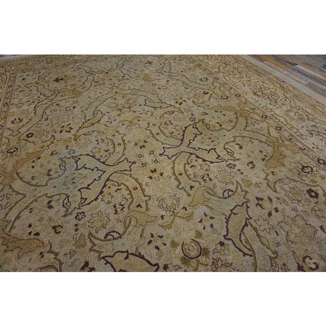 1890s Beige Floral Antique Hand Knotted Indian Amritsar Rug 11' X 17' Wool Carpet For Sale In New York - Image 6 of 7