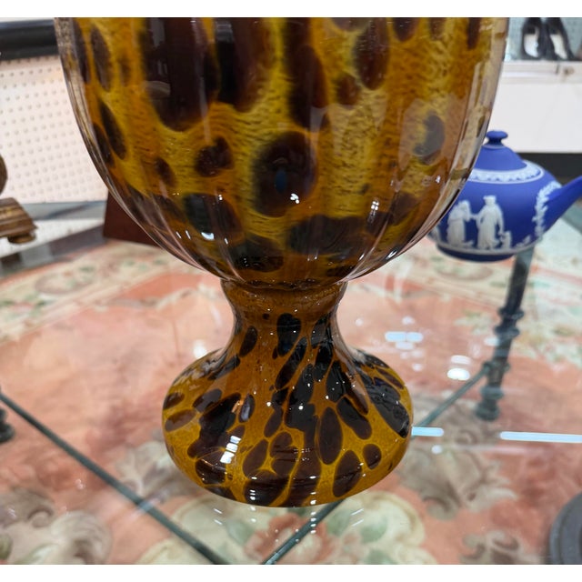 Murano Murano Italy Hand Blown Art Glass Leopard Print Massive Vase 20.5in For Sale - Image 4 of 5