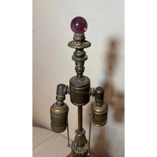 Metal Antique Cut to Clear Bohemian Czech Purple Clear Glass Crystal Bronze Table Lamp For Sale - Image 7 of 14
