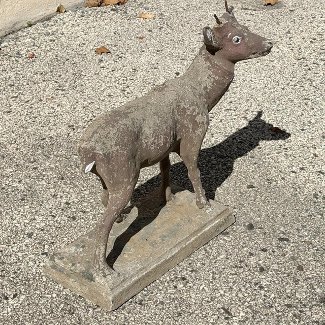 Brown Vintage French Standing Deer Small 19" Cement Concrete Stone Garden Statue For Sale - Image 8 of 16