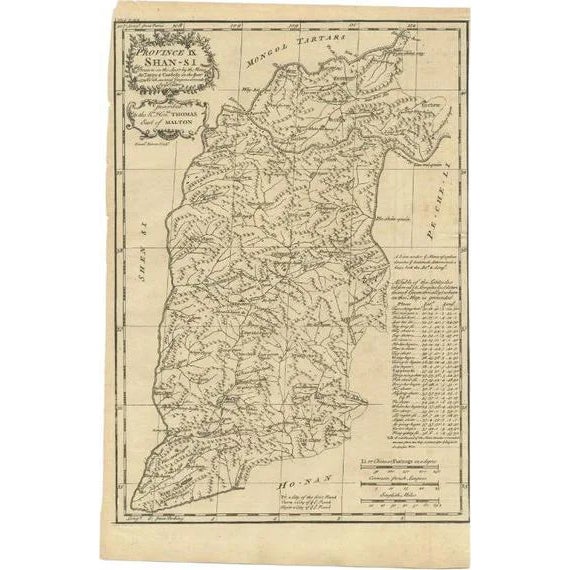 Antique Map of the Shanxi Province in China by Du Halde, 1738 For Sale