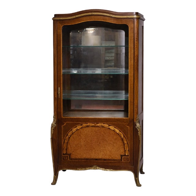 Louis XV Style Display Cabinet in Marquetry of Woods, 1890s For Sale