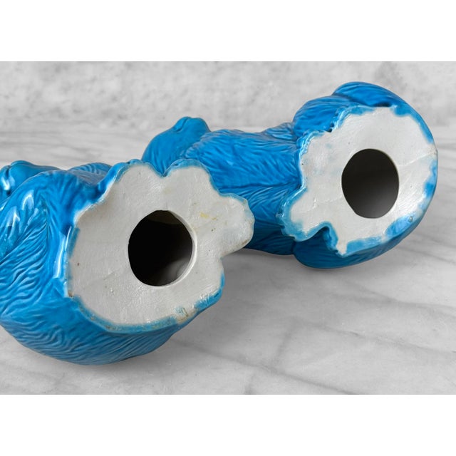 Vintage Chinese Turquoise Blue Glazed Ceramic Mantle Cat Sculpture - A Pair For Sale - Image 10 of 10