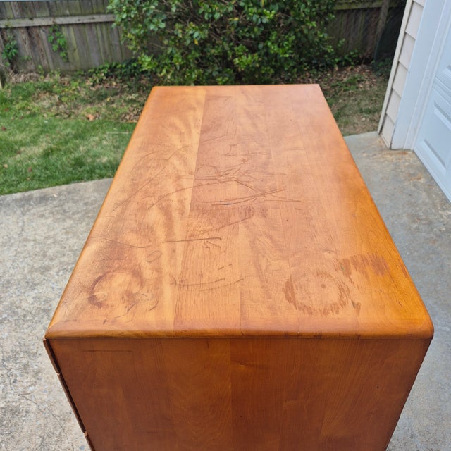 1930s Russel Wright for Conant Ball Solid Maple 5 Drawer Dresser Chest of Drawers Tall Boy High Boy For Sale - Image 9 of 11