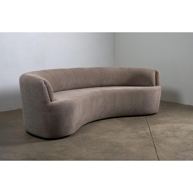 Curved Crescent Sofa in Textured Taupe Fabric For Sale - Image 3 of 11