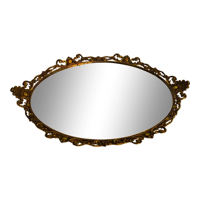 Vintage Ormolu Oval Mirror Vanity Tray For Sale