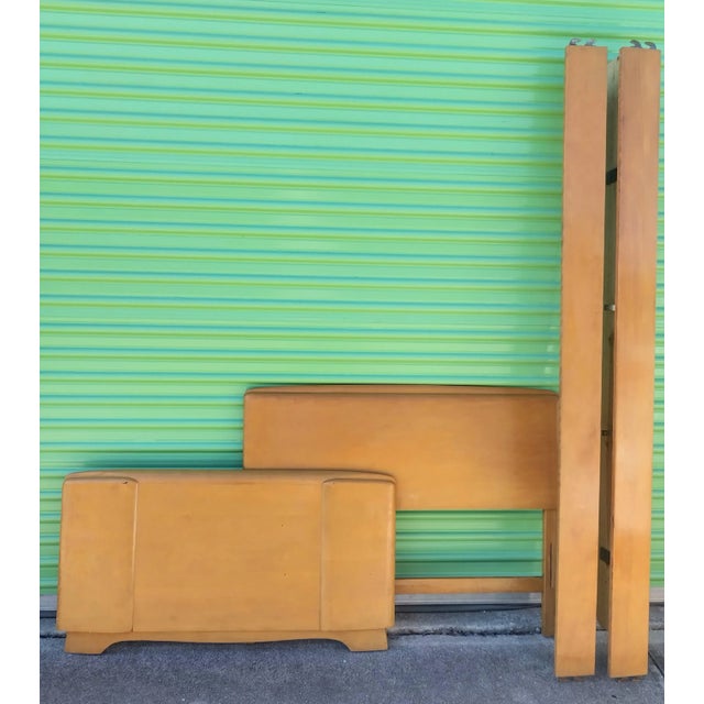 Vintage Midcentury Modern Heywood Wakefield Twin Size Maple Wood Headboard Footboard Rails Bed