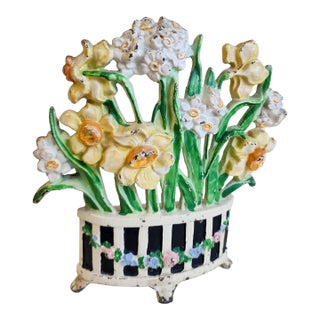 Antique Hubley Cast Iron Daffodil & Narcissus Basket Doorstop #266 For Sale