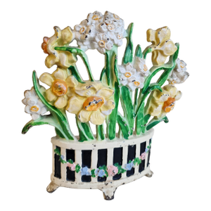 Antique Hubley Cast Iron Daffodil & Narcissus Basket Doorstop #266