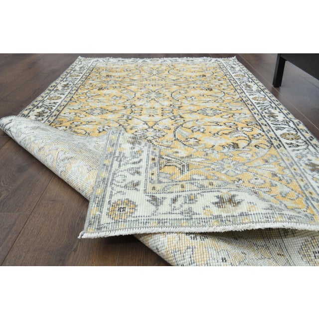 Yellow Vintage Turkish Oushak Handmade Wool Cotton Yellow Runner Rug For Sale - Image 8 of 11