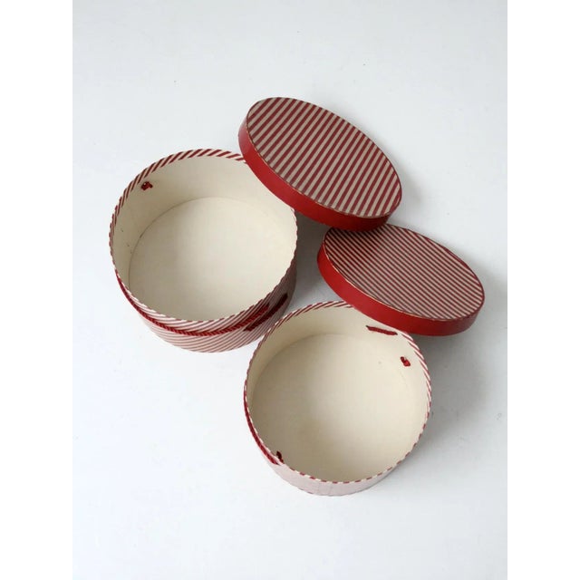 Mid 20th Century Vintage Candy Cane Stripe Hat Boxes Pair For Sale - Image 5 of 13