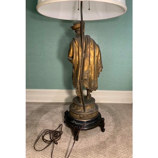 Vintage Mid 20th Century Figural Brass Lamp For Sale In Los Angeles - Image 6 of 11