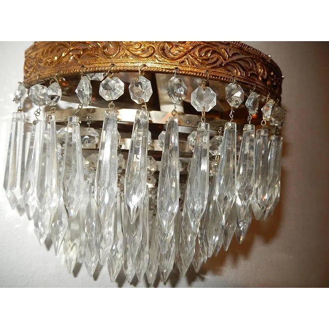 Metal French Empire Seven Tiers Crystal Prism Sconces, Circa 1930 For Sale - Image 7 of 10