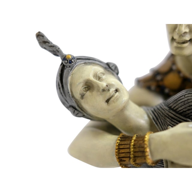 Art Déco French Onyx and Brown Marble Painted Bronze Dancer Sculpture, 1980s For Sale - Image 3 of 11