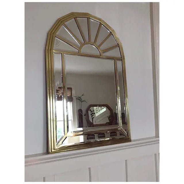 Henredon Motivated Seller: 1970s Hollywood Regency Brass Arc Mirror With Beveled Panels For Sale - Image 4 of 8