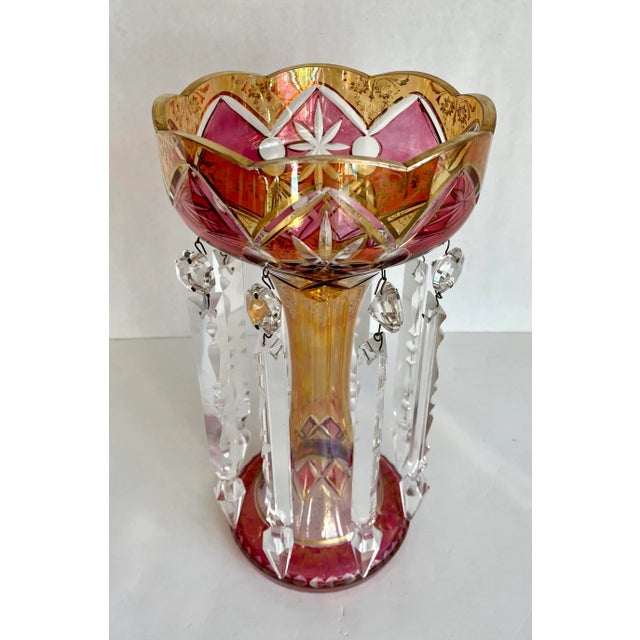 Bohemian Ruby and Amber Crystal and Glass Mantle Luster Lustre For Sale In Los Angeles - Image 6 of 12
