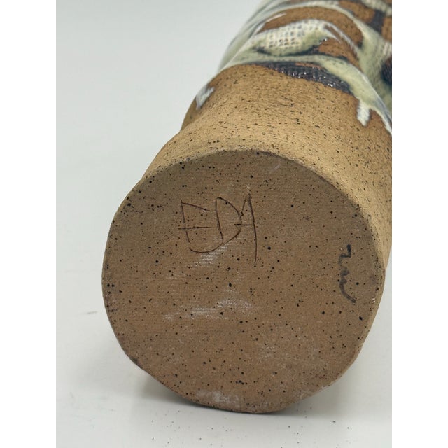Tan 1980's Vintage Textured Studio Pottery Vase For Sale - Image 8 of 8