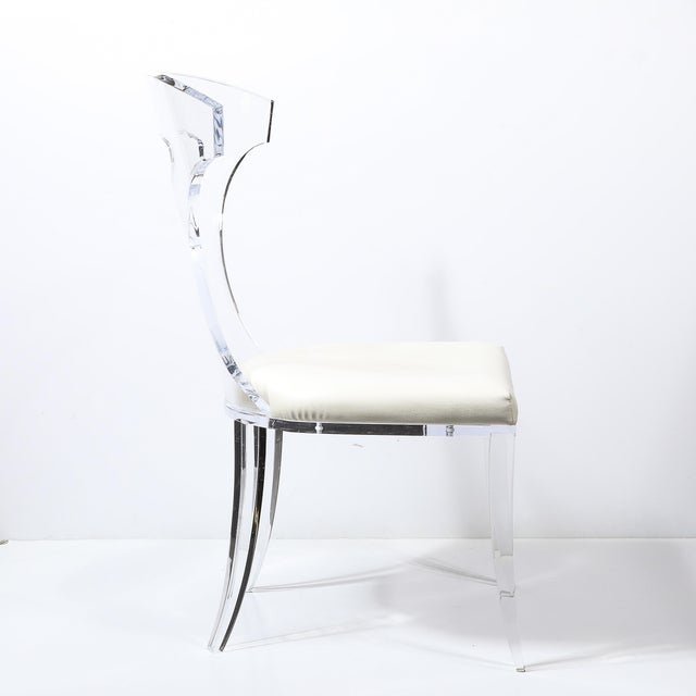 Mid-Century Modern Mid-Century Modernist Klismos Lucite Chair W/ White Leather Upholstery For Sale - Image 3 of 11
