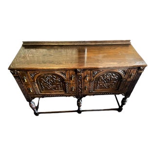 Early 20th Century Antique Fumed Oak and Burlwood Spanish Revival Buffet/Credenza For Sale