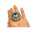 Bochic "Flamenco" Vintage Blue Topaz & White Topaz Gem Ring 18K Gold & Silver For Sale - Image 10 of 18