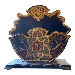 Antique Black Paper Maché Letter Holder For Sale