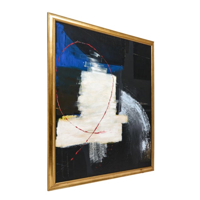 Mixed media Painting on plywood by Danilo Picchiotti. Black and white abstract forms are accented by cobalt blue, yellow,...