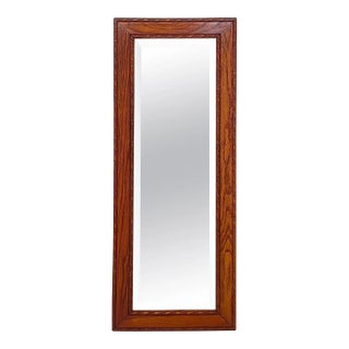 English Rectangular Beveled Wall Mirror With Oak Frame (H 34 1/4 X W 13 1/2) For Sale