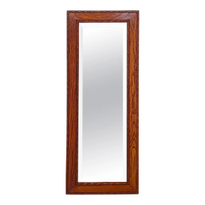 English Rectangular Beveled Wall Mirror With Oak Frame (H 34 1/4 X W 13 1/2)