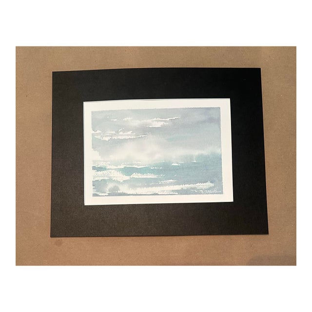 “Quiet Horizon” Matted Original Watercolor Seascape by Nancy Smith For Sale