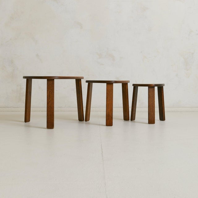 1970s Set of Three French Oak Triangular Nesting Tables, 1970s For Sale - Image 5 of 18