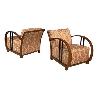 Art Deco Italian Armchairs in Wood and Fabric, 1930s, Set of 2 For Sale