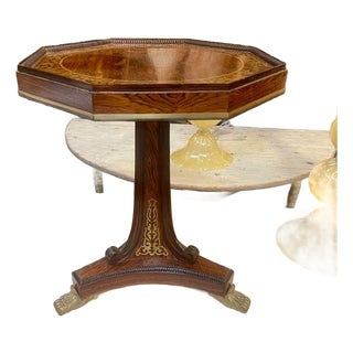 19th C. English Regency Rosewood and Brass Inlaid Side Table For Sale