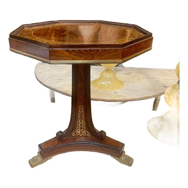 19th C. English Regency Rosewood and Brass Inlaid Side Table For Sale