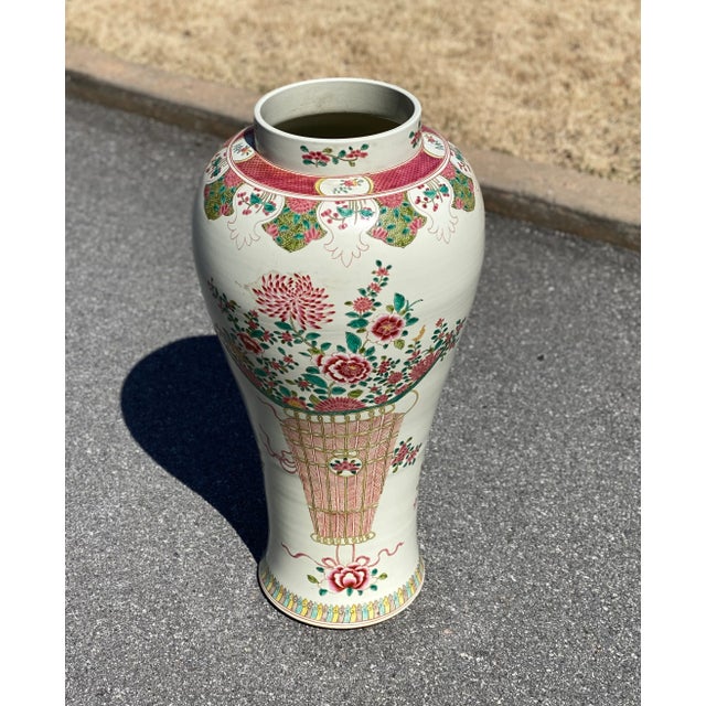 We love the scale of this so much! This is a large vintage Chinese urn with a beautiful floral scene painted around the...