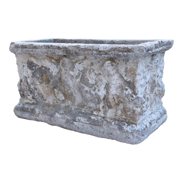 19th Century French Cast Stone Garden Cherub Planter For Sale