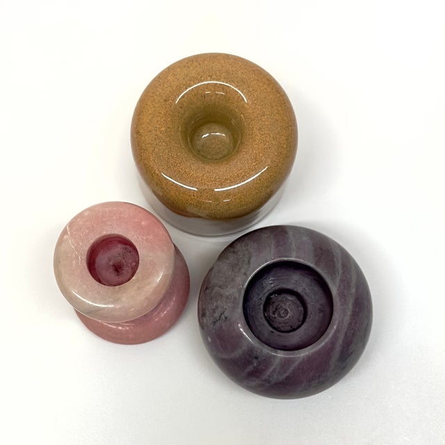 Minimalist Style Stone & Ceramic Candle Holder Curation - Group of 3 For Sale - Image 4 of 11