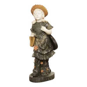 Mid 20th Century Girl Walking with Book Carved Marble Life-Size Statue
